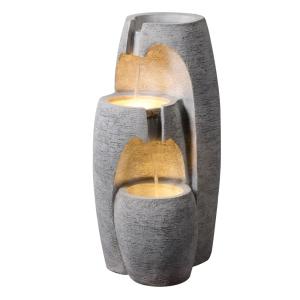 Fuente de jardín en forma de urna 3 niveles led gris, 71 cm