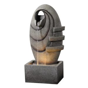 Fuente de jardín ovalada con luz led gris, 80 cm