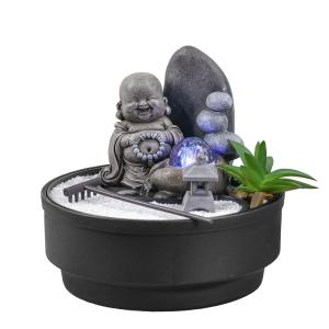 Fuente de jardín zen de resina gris con bola de cristal - h…