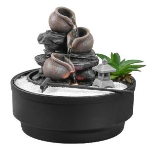 Fuente de jardín zen de resina gris con cascada -h21cm