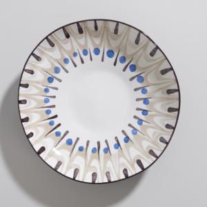 Fuente de presentación de cerámica azul, marrón y blanca