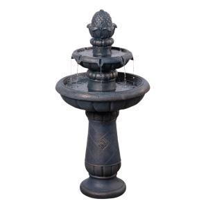 Fuente exterior bebedero pájaros 2 niveles, 99cm, Gris