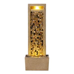Fuente led efecto roca de río para jardín, marron, 92cm