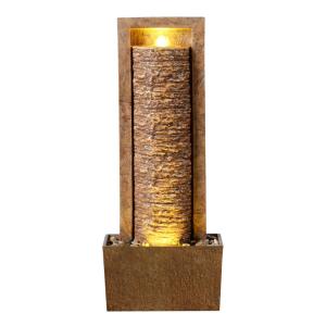 Fuente moderna con LED y rocas para jardín, 82cm, Marron
