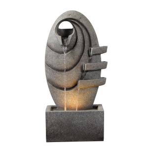 Fuente ovalada moderna led para jardín, gris, 80cm