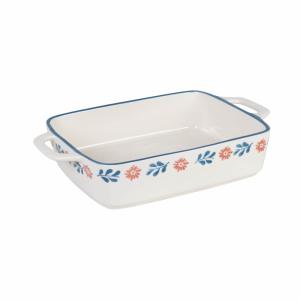 Fuente para gratinar de cerámica blanca y flores azules y r…