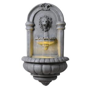 Fuente pared cabeza de león exterior LED, 81cm, Gris