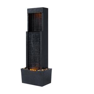 Fuente solar cascada en poliresina, negra, 96x43x24 cm