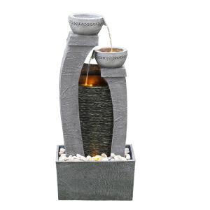 Fuente solar de 3 niveles en poliresina, gris, 76x34x22 cm