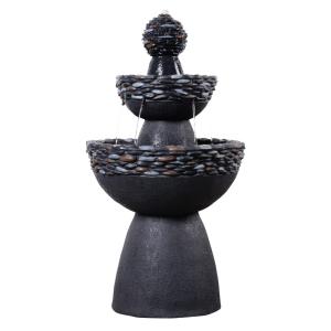 Fuente zen 3 niveles para terraza jardín, gris, 93cm