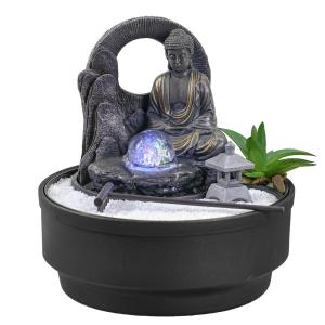 Fuente zen de interior en resina gris con bola de cristal -…