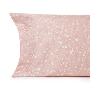 Funda almohada algodón satén flores rosa 45x110