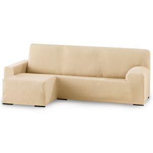 Funda de sofá elástica adaptable. Beige chaise longue corto…