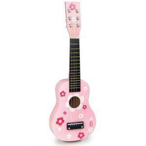 Guitarra de madera con flores para niños