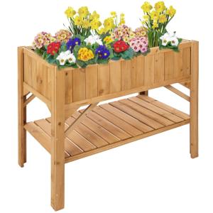 Jardinera alzada de madera con estante y resistente 119x57x…