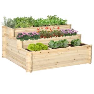 Jardinera de 3 niveles 117x100x54 cm madera natural