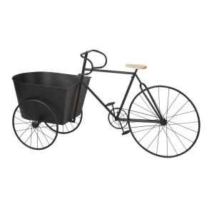 Jardinera de bicicleta de metal negro y madera de abeto