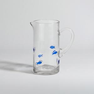 Jarra de vidrio transparente con peces azules 1,2L