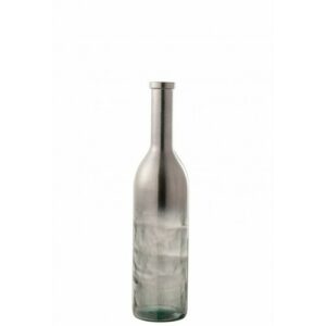 Jarron botella cristal metalico gris H 75 cm