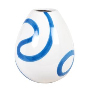 Jarrón con forma de huevo de gres blanco y azul Alt. 26