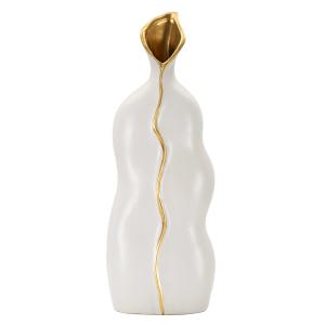 Jarrón de cerámica blanco y dorado 19,5x10x50 cm