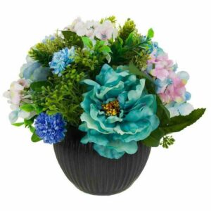 Jarrón de cerámica con ramo de flores Multicolor
