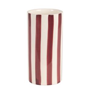 Jarrón de gres a rayas burdeos y crema Alt 21 cm