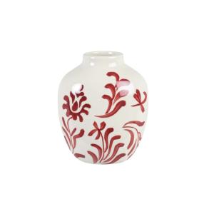 Jarrón de gres blanco con hojas rojas Alt12 cm