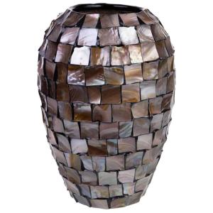 Jarrón de madera y madreperla 24x35h cm marrón