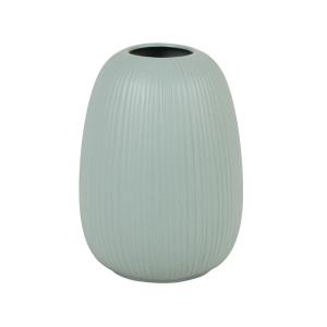 Jarrón de porcelana azul mate con estrías, altura 18 cm