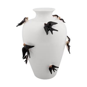 Jarrón decorativo de cerámica blanca con motivo de pájaros…