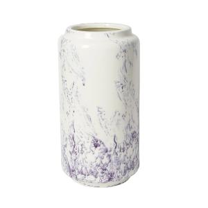 Jarrón decorativo de vidrio cerámica blanca y morada h40