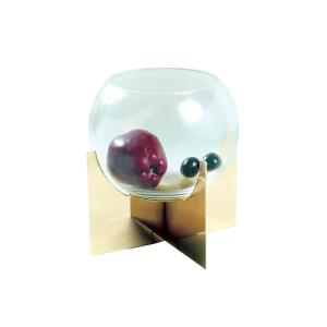 Jarrón en forma de bola de vidrio con soporte dorado h.27 c…