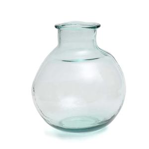 Jarrón redondo de vidrio reciclado azul h25