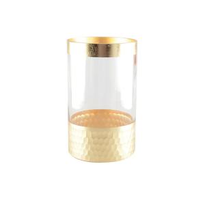 Jarrón transparente y dorado h20cm