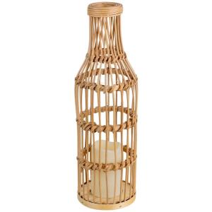 Jarron trenzado de ratan con vela a pilas natural, d14x44,5…
