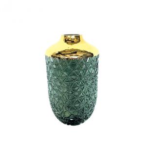 Jarrón verde con borde dorado 16 x 29 cm