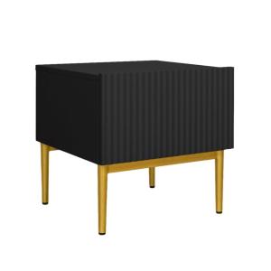 Juego 2 mesitas de noche 1 cajón patas de metal negro dorad…