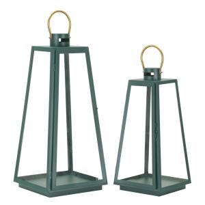 Juego de 2 faroles de metal verde cm ø 25x25x57-20x20x45