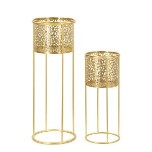Juego de 2 maceteros de metal dorado ø 17x46-14x34 cm