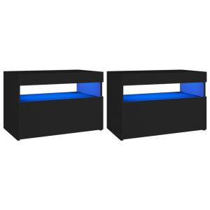 Juego de 2 mesitas de noche led contrachapada madera negro…