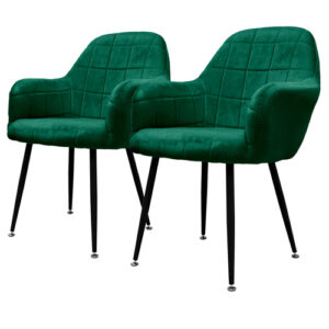 Juego de 2 sillas de comedor, verde oscuro, con respaldo