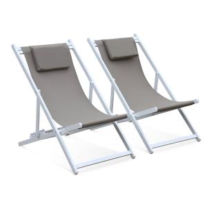 Juego de 2 sillas multiposición aluminio blanco y textilene…