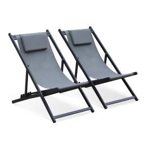 Juego de 2 sillas multiposición aluminio y textileno gris