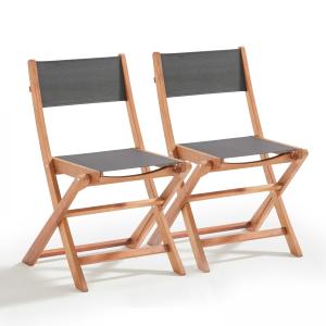 Juego de 2 sillas plegables de eucalipto, textileno   madera