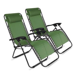 Juego de 2 sillones reclinables, 2 posiciones verde caqui