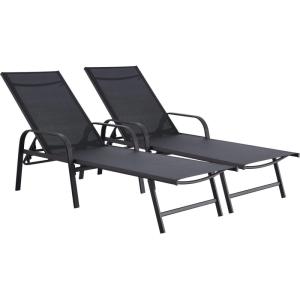 Juego de 2 tumbonas acero negro 193 x 59 x 45 cm