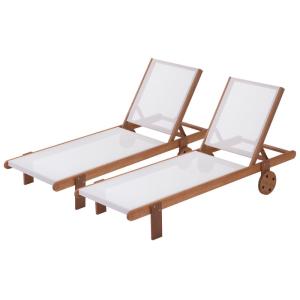 Juego de 2 tumbonas madera crudo 193 x 71 x 80 cm