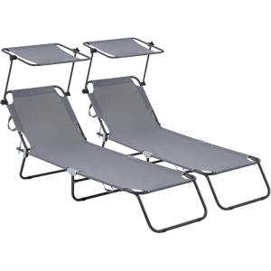 Juego de 2 tumbonas metal gris 180 x 545 x 73 cm