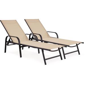 Juego de 2 tumbonas metálicas  beige